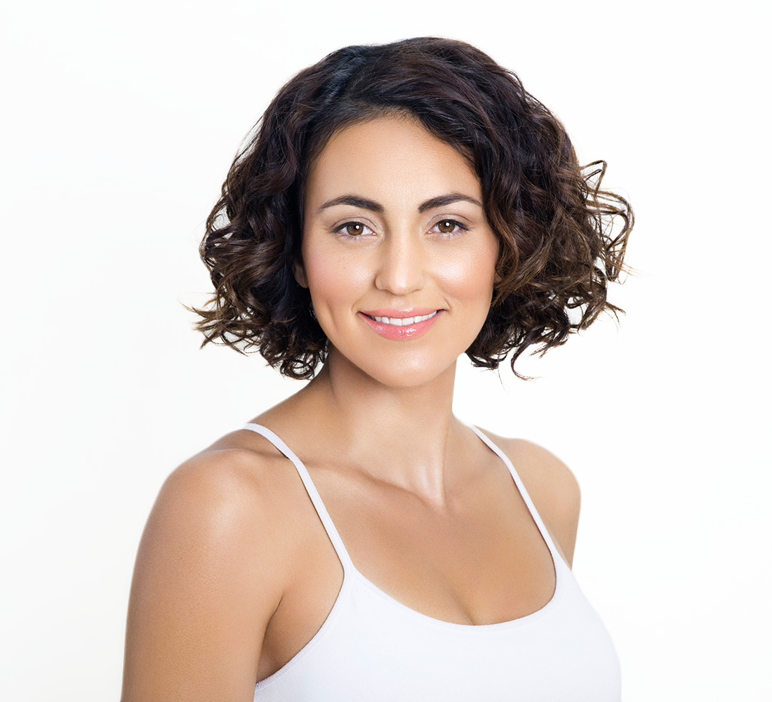 Woman with short wavy hair